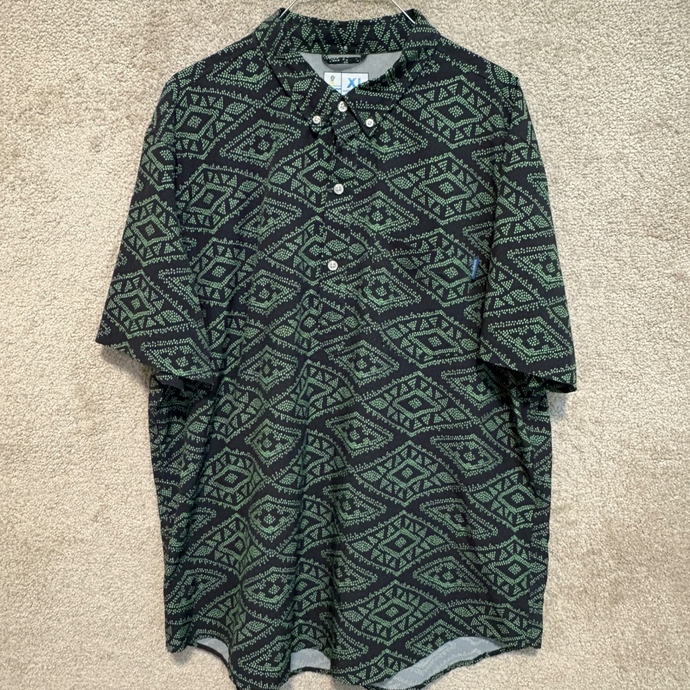 Chubbies XL Shirt Button Down Short Sleeve Performance Geometric Green
